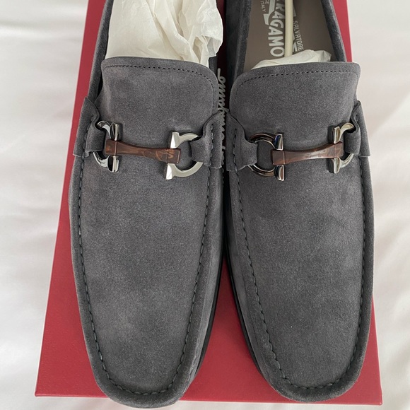 Salvatore Ferragamo Mens Grandioso Double Gancini Bit Suede Slip On Loafers 12 E - Picture 2 of 7